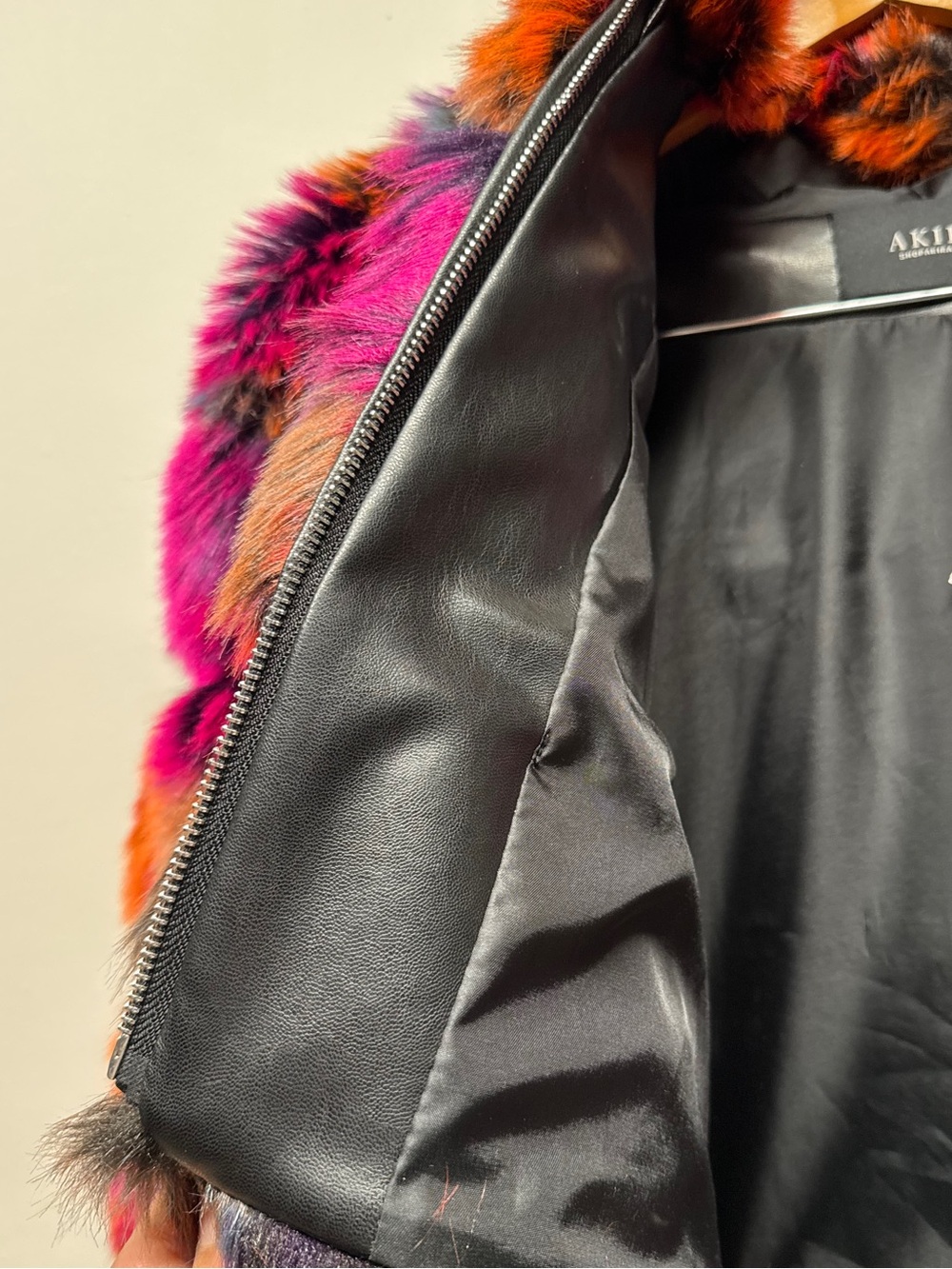 AKIRA Multicolor Faux Fur Hooded Crop Jacket in Red and Purple Tones - Picture 10 of 10